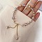 Acrylic & Cubic Zirconia Beads Slider Bracelets, Alloy Box Chain Bracelets for Women, Rondelle, Thistle, 6-1/4 inch(16cm)