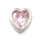 925 Sterling Silver Cubic Zirconia Beads, Heart, with 925 Stamp, Silver Color Plated, Pink, 6.5x6.5x4.5mm, Hole: 1.5mm