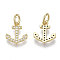 Brass Micro Pave Cubic Zirconia Charms, with Jump Ring, Nickel Free, Anchor, Clear, Real 18K Gold Plated, 11x10x1.5mm, Hole: 3mm