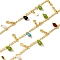 Brass Curb Chains, with Glass, Rack Plating, Long-Lasting Plated, Lead Free & Cadmium Free, with Teardrop Charms, Real 18K Gold Plated, Soldered, with Spool, Mixed Color, 3x2x0.5mm and 9.5x3x2mm and 8.5x3.5mm
