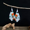 Bohemian Style Glass Seed Bead Tassel Dangle Earrings, with Flower Pattern, Platinum, White, 83x27mm