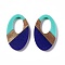 Opaque Resin & Walnut Wood Pendants, Oval Charms, Dark Blue, 35.5x22x3.5mm, Hole: 16X10mm