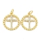 Brass Micro Pave Clear Cubic Zirconia Pendants, Cadmium Free & Nickel Free & Lead Free, with Jump Ring, Round with Cross, Real 18K Gold Plated, 17.5x15.5x2mm, Hole: 3mm