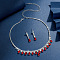 Teardrop Alloy Rhinestone Pendant Necklace & Stud Earring, Light Siam, 350mm