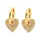 Brass Micro Pave Clear Cubic Zirconia Hoop Earrings for Women, Heart, Real 18K Gold Plated, 14x13mm