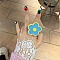 Flower Resin Enamel Finger Rings for Women Girls, Deep Sky Blue, Inner Diameter: 15~22mm