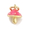 Real 18K Gold Plated Rack Plating Brass Enamel Charms, with Jump Ring, Long-Lasting Plated, Lead Free & Cadmium Free, Mushroom Charm, Deep Pink, 9x7.5x7.5mm, Hole: 3mm