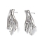 Brass Stud Earring Findings, Cadmium Free & Nickel Free & Lead Free, Palm, Real Platinum Plated, 23.5x12mm, Hole: 1.2mm, Pin: 0.8mm