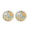 304 Stainless Steel Enamel Pendants, Flat Round with Leaf & Starfish, with Plastic Imitation Pearl, Golden, 18x19x4.5mm, Hole: 1.6mm