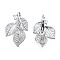 Brass Micro Pave Clear Cubic Zirconia Twister Clasps, Nickel Free, Leaf, Platinum, 29.5x18.5x11mm, Hole: 1.6mm