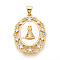 Brass Micro Pave Clear Cubic Zirconia Pendants, Cadmium Free & Lead Free, with Shell, Oval with Nossa Senhora Aparecida, Real 18K Gold Plated, 27.5x20.5x5mm, Hole: 5x3.5mm