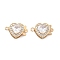 Heart Brass Micro Pave Cubic Zirconia Box Clasps, with Glass, Nickel Free, 2-Strand, 2-Hole, Real 18K Gold Plated, Clear, 12x17x6mm, Hole: 1mm and 1.2~1.5mm