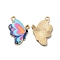 Alloy Enamel Pendants, Golden, Butterfly Charm, Colorful, 24.5x16.5x2mm, Hole: 1.6mm