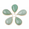 Natural Green Aventurine Pendants, with Golden Tone Brass & Iron Finding, teardrop, 30.5~31x18~19x6.5~7mm, Hole: 2mm