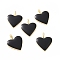Brass Enamel Pendants, Long-Lasting Plated, Real 18K Gold Plated, Heart, Black, 24x19x1.5mm, Hole: 6x3mm