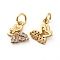 Brass Cubic Zirconia Charms, Cadmium Free & Lead Free, Butterfly, Real 18K Gold Plated, 11x10x2mm, Hole: 3mm