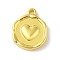304 Stainless Steel Pendants, Flat Round with Heart Charm, Real 18K Gold Plated, 15.5x13x3mm, Hole: 1.4mm