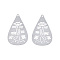 Non-Tarnish 201 Stainless Steel Pendants, Etched Metal Embellishments, Teardrop with Flower, Stainless Steel Color, 35x20.5x0.3mm, Hole: 1.4mm
