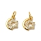 Rack Plating Brass Micro Pave Cubic Zirconia Pendants, with Jump Ring, Long-Lasting Plated, Lead Free & Cadmium Free, Moon with Star Charm, Real 18K Gold Plated, 11x9x2mm, Hole: 3mm