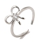 Brass Cubic Zirconia Solitaire Rings, Cadmium Free & Lead Free, Bowknot, Platinum, Inner Diameter: 18mm