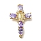 Rack Plating Brass Micro Pave Cubic Zirconia Links, Long-Lasting Plated, Cadmium Free & Lead Free, Cross with Virgin Mary Connector Charms, Lilac, 40x24.5x7mm, Hole: 1.8mm