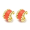Brass with Enamel Cuff Earrings, for Women, Real 18K Gold Plated, Orange Red, 19.5x10.5~12.5mm