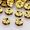Brass Rhinestone Spacer Beads, Grade AAA, Wavy Edge, Nickel Free, Golden Metal Color, Rondelle, Coffee, 6x3mm, Hole: 1mm