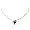 Glass Seed Bead & Shell Pearl Beaded Necklaces for Women, Black Bowknot Alloy Enamel Pendant Necklaces, Golden, 16.73 inch(42.5cm)