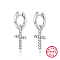 925 Sterling Silver Hoop Earrings, Religion Cross Dangle Earring for Women, Silver, 31x11mm