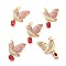 Real 18K Gold Plated Brass Micro Pave Cubic Zirconia Pendants, Long-Lasting Plated, Bird, Red, 26x21x4mm, Hole: 3mm