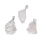 3Pcs Electroplate Natural Crystal Pendants, with Platinum Tone Alloy Snap on Bails, AB Color Plated, Nuggets, 28~32x17~22x15~20mm, Hole: 5x4mm