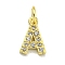 Letter Brass Micro Pave Clear Cubic Zirconia Pendants, Cadmium Free & Nickel Free & Lead Free, Jump Ring, Real 18K Gold Plated, Letter A, 9x6x1.8mm, Jump Ring: 4x0.9mm, Hole: 2.5mm