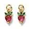 Brass Micro Pave Cubic Zirconia Charms, with Jump Rings, Long-Lasting Plated, Strawberry, Real 18K Gold Plated, 12x6x3.5mm, Hole: 3mm