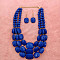 Bohemian Style Acrylic Faceted Rectangle Beaded Multilayer Necklaces & Dangle Earrings Sets, Dark Blue, 420mm