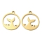 Ion Plating(IP) 304 Stainless Steel Pendants, Flat Round with Fishtail Charm, Real 18K Gold Plated, 20x17.5x1.5mm, Hole: 1.8mm