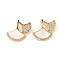 Brass Micro Pave Cubic Zirconia Pendants, with Acrylic, Long-Lasting Plated, Golden, Leaf, White, 16x19.5x5mm, Hole: 5x2.5mm