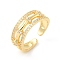 Clear Cubic Zirconia Bamboo Open Cuff Rings, Cadmium Free & Lead Free, Brass Jewelry for Women, Real 16K Gold Plated, Inner Diameter: 18mm