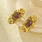 Oval Stainless Steel Stud Earrings, Real 18K Gold Plated, with Natural Amethyst, 36x18mm