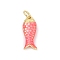 Brass Enamel Pendants, with Jump Ring, Fish Charms, Long-Lasting Plated, Lead Free & Cadmium Free, Rack Plating, Real 18K Gold Plated, Hot Pink, 17.5x7x3.5mm, Hole: 3.5mm