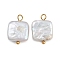 Natural Freshwater Pearl Keshi Pearl Pendants, Square Charms, with 304 Stainless Steel Loops, White, Ion Plating(IP), Real 18K Gold Plated, 16.5x11.5x3.5~4.5mm, Hole: 2~2.5mm