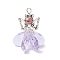 Glass Pendants, Angel Charm, with Alloy Beads and 304 Stainless Steel Loops, Faceted, Lilac, 32x28x26mm, Hole: 3.5x3mm