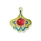 Alloy Enamel Pendants, with Resin, Cadmium Free & Nickel Free & Lead Free, Ginkgo Leaf Charm, Rack Plating, Golden, Red, 21x17.5x5.5mm, Hole: 1.6mm