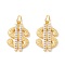 Brass Micro Pave Clear Cubic Zirconia Pendants, with Jump Rings, Cadmium Free & Lead Free, Long-Lasting Plated, Dollar, Real 18K Gold Plated, 18x12x2mm, Hole: 3mm