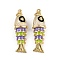 Brass Enamel Pendants, with Jump Ring, Fish Charm, Real 18K Gold Plated, Rack Plating, Lead Free & Cadmium Free, Long-Lasting Plated, Antique White, 29x9.5x7mm, Hole: 3mm