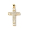 Brass Micro Pave Cubic Zirconia Cross Pendants, Cadmium Free & Lead Free, Real 18K Gold Plated, Clear, 31x19x3.5mm, Hole: 3.5x4.5mm