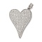 Brass Micro Pave Clear Cubic Zirconia Pendants, Heart Charms, Rack Plating, Lasting Plated, Cadmium Free & Lead Free, Platinum, 43.5x29.5x4mm, Hole: 3x5.5mm