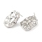 Brass Hammered Oval Stud Earrings, Platinum, 30x20.5mm