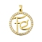 Rack Plating Brass Micro Pave Clear Cubic Zirconia Hollow Connector Charms, Ring with FE Links, Long-Lasting Plated, Cadmium Free & Lead Free, Real 18K Gold Plated, 23.5x21x2mm, Hole: 4.5x2.5mm