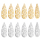 12Pcs 2 Colors 201 Stainless Steel Pendants, Laser Cut, Teardrop, Mixed Color, 34x12x1mm, Hole: 1.4mm, 6pcs/color