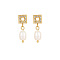 Golden Stainless Steel Earrings with Pearl, Square